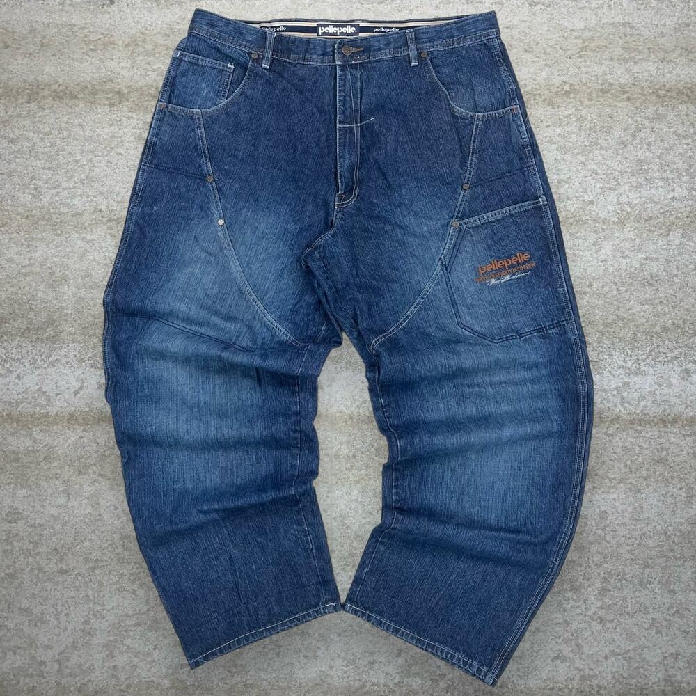 Vintage Y2K Skater Wide Leg Jeans 42x34 Baggy Dark Wash Pelle Pelle Denim Rap